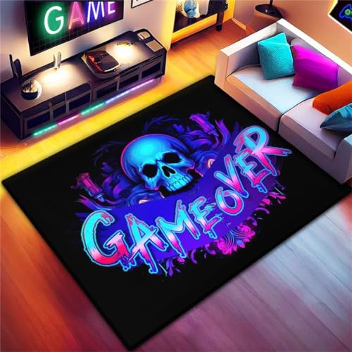 PEIHUODAN Gaming Teppich Für Kinderzimmer Junge Coole 3D Visual Neon Light Style Anime Graffiti Muster Gaming-Zimmer Dekoration Geeignet E-Sport Zimmer Gaming Zimmer Für Teppich Jungen（Grey,120x180cm von PEIHUODAN