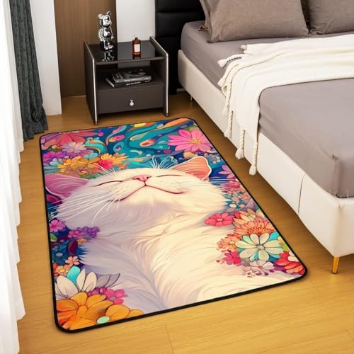 PEIHUODAN Gaming Teppich Schlafzimmer Cartoon Anime Thema Süßes Haustier Katzen 3D Muster rutschfest Waschbar Mädchen Jungen Kinder Gamer Teppich Kinderzimmer Jugendzimmer Deko (Farbe 2,80x120cm) von PEIHUODAN