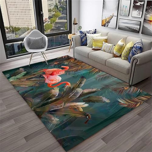 PEIHUODAN Grüner Dschungel Classic Flamingo Dekorative Teppiche, Wohnzimmer Couchtisch rutschfeste Bodenmatte, Jugendliche Und Kinderzimmer Weicher Dekorteppich Für Schlafzimmer (Farbe 5,140x200cm) von PEIHUODAN