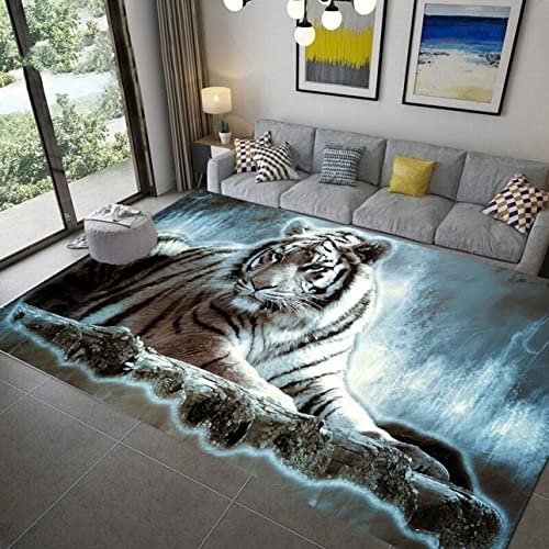 PEIHUODAN Home Area Rug Tiere 3D Blau Weiß Tiger Leopard Fantasy Sternenhimmel Wohnzimmer Teppich Kinderteppich Weiche rutschfeste Waschbare Fußmatte Spielmatte (Blau#2,100 x 120 cm) von PEIHUODAN