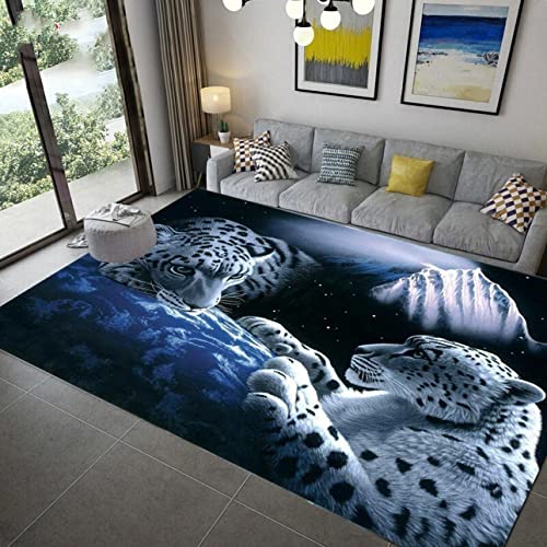PEIHUODAN Home Area Rug Tiere 3D Blau Weiß Tiger Leopard Fantasy Sternenhimmel Wohnzimmer Teppich Kinderteppich Weiche rutschfeste Waschbare Fußmatte Spielmatte (Blau#3,100 x 150 cm) von PEIHUODAN