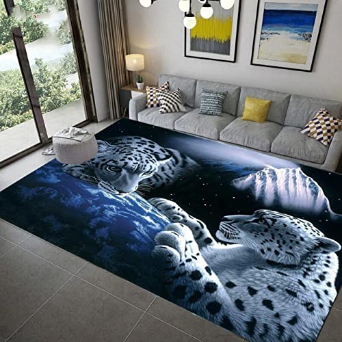 PEIHUODAN Home Area Rug Tiere 3D Blau Weiß Tiger Leopard Fantasy Sternenhimmel Wohnzimmer Teppich Kinderteppich Weiche rutschfeste Waschbare Fußmatte Spielmatte (Blau#3,120 x 160 cm) von PEIHUODAN