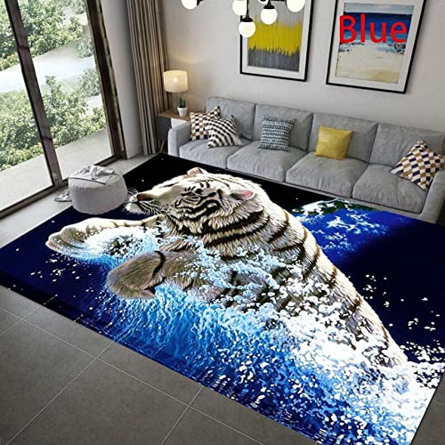 PEIHUODAN Home Area Rug Tiere 3D Blau Weiß Tiger Leopard Fantasy Sternenhimmel Wohnzimmer Teppich Kinderteppich Weiche rutschfeste Waschbare Fußmatte Spielmatte (Blau#4,100 x 120 cm) von PEIHUODAN