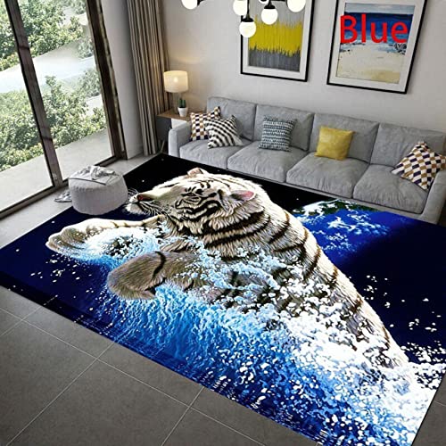 PEIHUODAN Home Area Rug Tiere 3D Blau Weiß Tiger Leopard Fantasy Sternenhimmel Wohnzimmer Teppich Kinderteppich Weiche rutschfeste Waschbare Fußmatte Spielmatte (Blau#4,120 x 160 cm) von PEIHUODAN