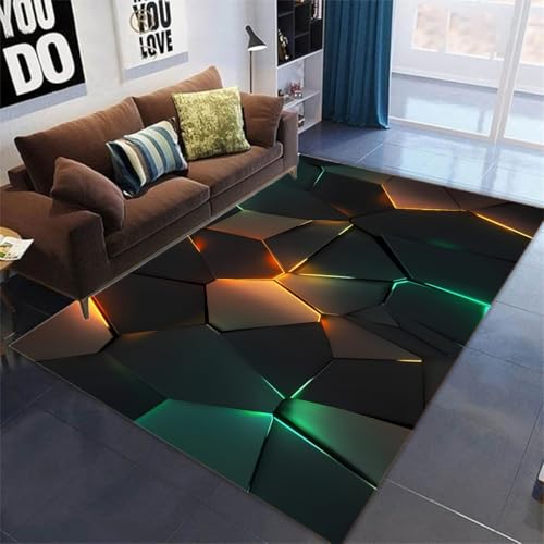 PEIHUODAN Jungen Gaming Teppich, Cool Neon 3D-Druck Kinderteppich, Rutschfester, Waschbarer Teppich Für Gaming Zimmer Deko Für Jugendzimmer, Kinderzimmer, Gaming-Stuhl-Fußmatten (Farbe,120x160cm) von PEIHUODAN