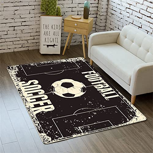 PEIHUODAN Kinderteppich Fußball Sportstil 3D Grün Fußballplatz Indoor Rutschfester Teppich, Weicher Flanell, Großer Wohnzimmerteppich Junge Teenager Schlafzimmer Teppiche Waschbar (Grau,120 x 160 cm) von PEIHUODAN