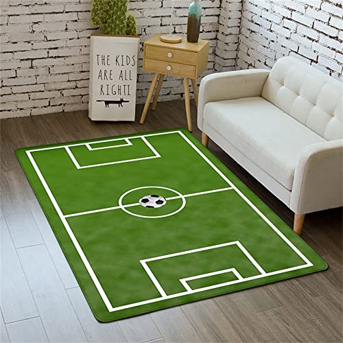 PEIHUODAN Kinderteppich Fußball Sportstil 3D Grün Fußballplatz Indoor Rutschfester Teppich, Weicher Flanell, Großer Wohnzimmerteppich Junge Teenager Schlafzimmer Teppiche Waschbar (Grün,140 x 180 cm) von PEIHUODAN