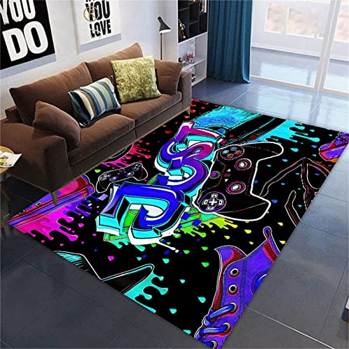 PEIHUODAN Kinderteppich Spiel Joystick 3D Hip Hop Spielkonsole Gamepad Schlafzimmer Wohnzimmer Großer Teppich mit Gymnastikmatte, Gaming Fußmatte rutschfest Videospiel Teenager (Farbe 1,140 x 180 cm) von PEIHUODAN