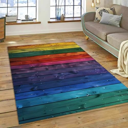 PEIHUODAN Mehrfarbiger 3D Teppich mit Holzmaserung, Weicher Flanellteppich für Wohnzimmer Schlafzimmer Arbeitszimmer Flur Badezimmer rutschfeste Waschbare Läufer-Bodenmatte (Color 2,100x120 cm) von PEIHUODAN