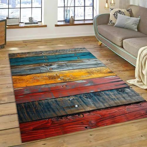 PEIHUODAN Mehrfarbiger 3D Teppich mit Holzmaserung, Weicher Flanellteppich für Wohnzimmer Schlafzimmer Arbeitszimmer Flur Badezimmer rutschfeste Waschbare Läufer-Bodenmatte (Color 5,80x160 cm) von PEIHUODAN