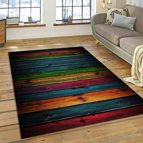 PEIHUODAN Mehrfarbiger 3D Teppich mit Holzmaserung, Weicher Flanellteppich für Wohnzimmer Schlafzimmer Arbeitszimmer Flur Badezimmer rutschfeste Waschbare Läufer-Bodenmatte (Color 6,160x200 cm) von PEIHUODAN