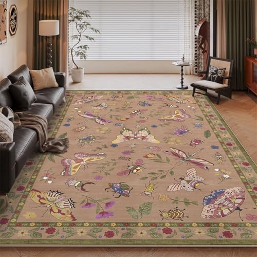 PEIHUODAN Moderner Blumen-Teppich, Bunten Schmetterlings-Blumen-Wohnzimmer-Carpet, Küchen-Esszimmer-Kaffeeplatz-Bodenmatte, Flur-rutschfeste Teppiche, Laufteppich, Schlafzimme (Colour 1,140x200cm) von PEIHUODAN
