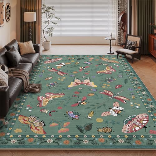 PEIHUODAN Moderner Blumen-Teppich, Bunten Schmetterlings-Blumen-Wohnzimmer-Carpet, Küchen-Esszimmer-Kaffeeplatz-Bodenmatte, Flur-rutschfeste Teppiche, Laufteppich, Schlafzimme (Colour 12,100x150cm) von PEIHUODAN