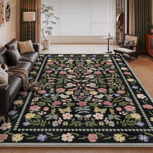 PEIHUODAN Moderner Blumen-Teppich, Bunten Schmetterlings-Blumen-Wohnzimmer-Carpet, Küchen-Esszimmer-Kaffeeplatz-Bodenmatte, Flur-rutschfeste Teppiche, Laufteppich, Schlafzimme (Colour 14,120x180cm) von PEIHUODAN