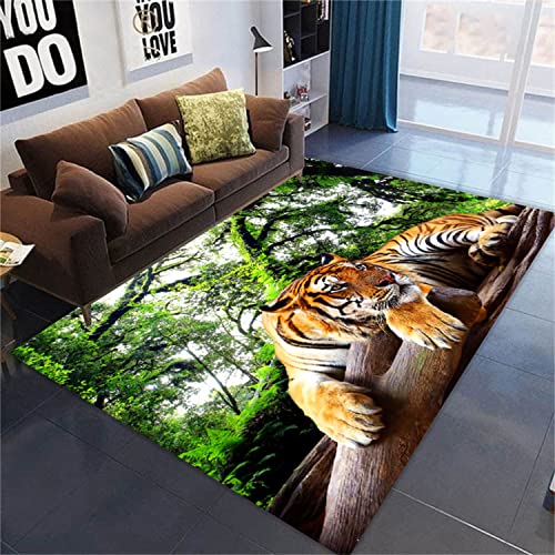 PEIHUODAN Moderner Wohnzimmer Schlafzimmer Teppich 3D Tierwald Tiger Großer Teppich Flanell Bodenmatte Kinderzimmer Teppich Weiche Spielmatte rutschfest Teppich für Den Küchenflur (Grün,140x200 cm) PEIHUODAN Moderner Wohnzimmer Schlafzimmer Teppich 3D Tierwald Tiger Großer Teppich Flanell Bodenmatte Kinderzimmer Teppich Weiche Spielmatte rutschfest Teppich für Den Küchenflur (Grün,140x200 cm) von PEIHUODAN