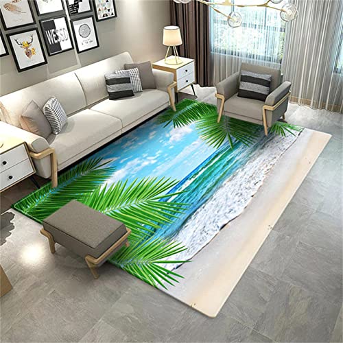 PEIHUODAN Palm Strand Wellen Boden Teppich Für Wohnzimmer Meer Landschaft 3D Teppiche Für Schlafzimmer Schwamm Bad Matte Große Lounge Teppich Flur Matte Decor Spielplatz Teppich (Farbe 2,140x180 cm) von PEIHUODAN