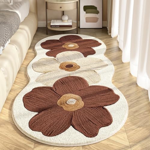 PEIHUODAN Plüschiger Blumenteppich Teppich Für Mädchenzimmer Dekorativ Weich Flauschig Läufer Teppich Wohnzimmer Schlafzimmer Spielzimmer Rutschfester Badematte (Braun,40x60 cm) von PEIHUODAN