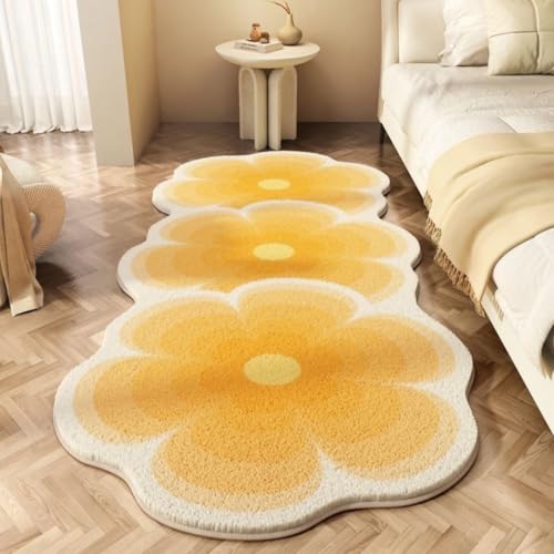 PEIHUODAN Plüschiger Blumenteppich Teppich Für Mädchenzimmer Dekorativ Weich Flauschig Läufer Teppich Wohnzimmer Schlafzimmer Spielzimmer Rutschfester Badematte (Gelb,40x60 cm) von PEIHUODAN