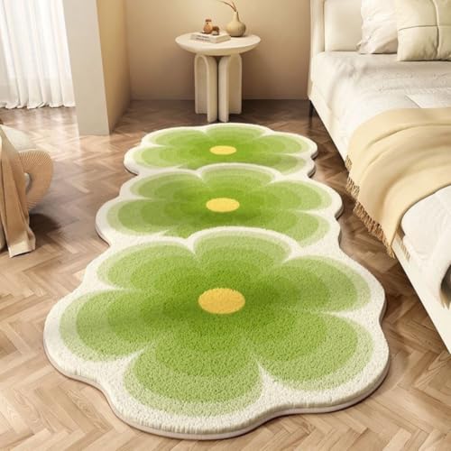 PEIHUODAN Plüschiger Blumenteppich Teppich Für Mädchenzimmer Dekorativ Weich Flauschig Läufer Teppich Wohnzimmer Schlafzimmer Spielzimmer Rutschfester Badematte (Grün,60x120 cm) von PEIHUODAN