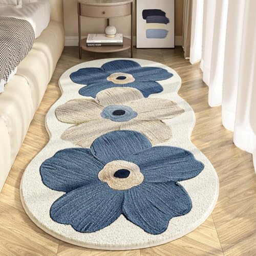 PEIHUODAN Plüschiger Blumenteppich Teppich Für Mädchenzimmer Dekorativ Weich Flauschig Läufer Teppich Wohnzimmer Schlafzimmer Spielzimmer Rutschfester Badematte (Navy,40x80 cm) von PEIHUODAN
