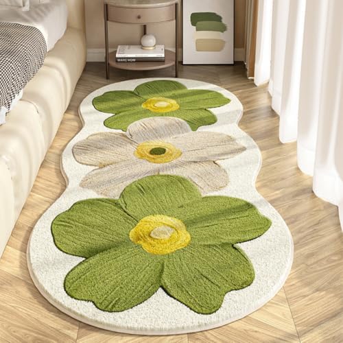 PEIHUODAN Plüschiger Blumenteppich Teppich Für Mädchenzimmer Dekorativ Weich Flauschig Läufer Teppich Wohnzimmer Schlafzimmer Spielzimmer Rutschfester Badematte (Olivgrün,40x120 cm) von PEIHUODAN