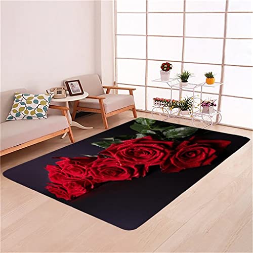 PEIHUODAN Romantische Rose Teppich Groß Wohnzimmer Teppich Kurzer Haufen Modern Mädchen Frau Schlafzimmer Teppich Blumen Rosen Rot Bettvorleger Läufer Badematte Küchenteppich (Farbe 1,160x200 cm) von PEIHUODAN