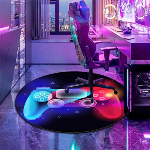 PEIHUODAN Runde Gamer Controller Stuhlmatte rutschfeste Bodenschutzmatte Bürostuhl Unterlage Stuhlunterlage Bodenschutzmatte Gaming Teppich für Hartböden PVC Mehrzweck-Stuhlmatte (Gaming2,60cm) von PEIHUODAN