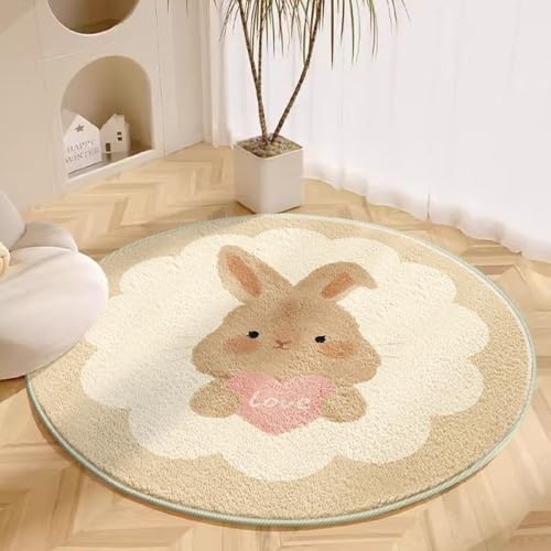 PEIHUODAN Runder Teppich für Kinderzimmer von Mädchen – süße, weiche Teppiche mit Cartoon-Tiermotiv und Rutschfester Unterseite, Schlafzimmermatte für Raumdekoration (Pattern 14,100cm) von PEIHUODAN