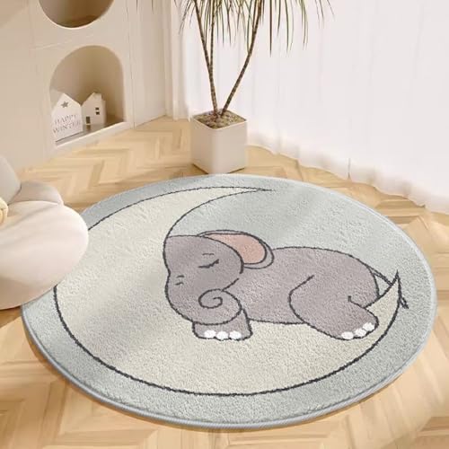 PEIHUODAN Runder Teppich für Kinderzimmer von Mädchen – süße, weiche Teppiche mit Cartoon-Tiermotiv und Rutschfester Unterseite, Schlafzimmermatte für Raumdekoration (Pattern 16,180cm) von PEIHUODAN
