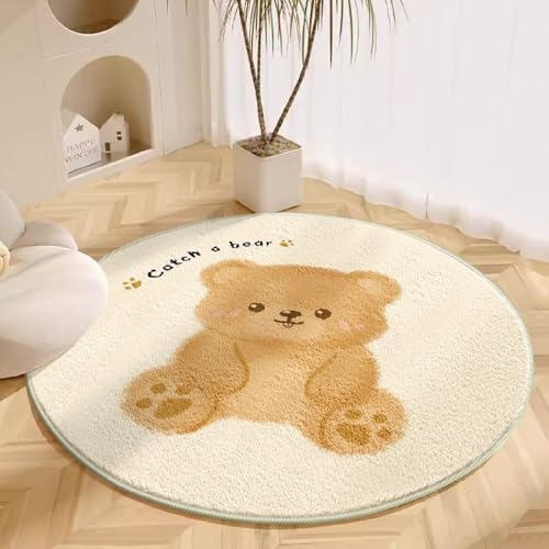 PEIHUODAN Runder Teppich für Kinderzimmer von Mädchen – süße, weiche Teppiche mit Cartoon-Tiermotiv und Rutschfester Unterseite, Schlafzimmermatte für Raumdekoration (Pattern 7,80cm) von PEIHUODAN