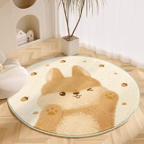 PEIHUODAN Runder Teppich für Kinderzimmer von Mädchen – süße, weiche Teppiche mit Cartoon-Tiermotiv und Rutschfester Unterseite, Schlafzimmermatte für Raumdekoration (Pattern 9,100cm) von PEIHUODAN