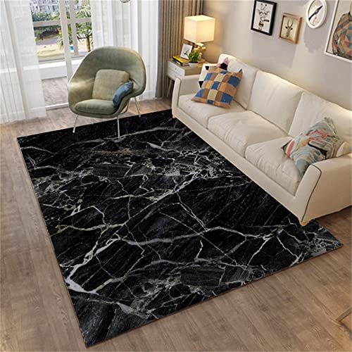 PEIHUODAN Schwarz Grau Braun Marmor 3D Wohnzimmer Teppich Flanell Teppiche Schlafzimmer Teppich Baby Weiche Krabbeln Bodenmatte Spielmatte, Küchenspüle Bodenmatte, Fußmatte (Schwarz,120 x 160 cm) von PEIHUODAN