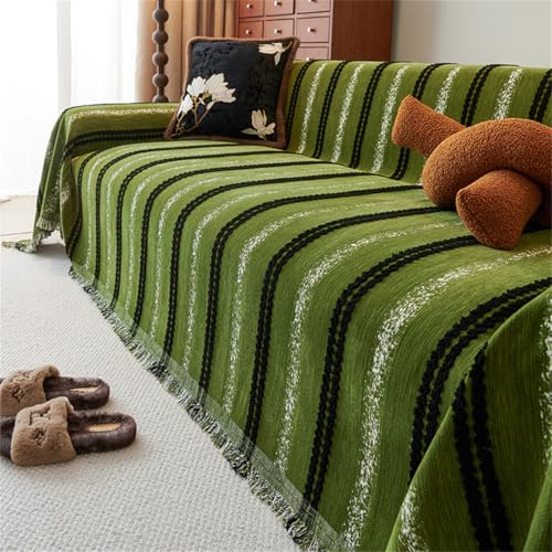 PEIHUODAN Sofa Handtuch, Reversible Sofas Decken, Anti-Kratz Für Haustiere, Beige Grün Schwarz Streifen Jacquard Sofabezüge Kombi-Sofabezug Geeignet Für Einzel-/Doppelsofas (Green,180x180 cm) von PEIHUODAN