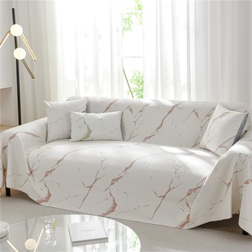 PEIHUODAN Sofas Decken 1/2/3/4 Sitzer - Weiche Atmungsaktive Sommer Kühlung King Size Anti-Rutsch-Bettdecke Für Sofas, Marmor-Muster Throw Cover Für Betten Doppel Couch Sofa (Brown,200x420cm) von PEIHUODAN