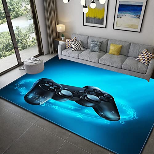 PEIHUODAN Spielkonsole 3D Wohnzimmer Schlafzimmer Teppich Moderner Videospiel-Controller Junge Mädchen Teenager Zimmer Bodenmatte Waschbar Rugs Mat Küche, Wohnzimmer, Flur Teppich (Blau,120 x 160 cm) von PEIHUODAN