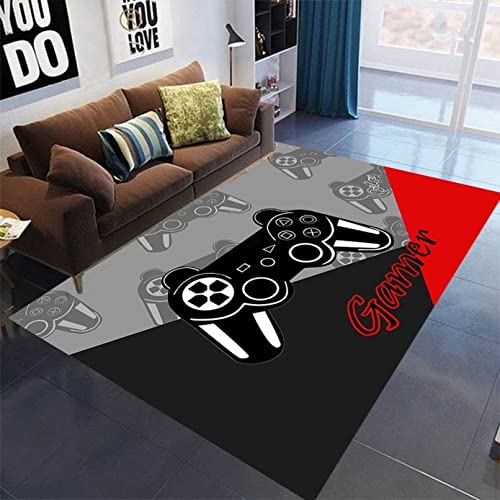 PEIHUODAN Spielkonsole 3D Wohnzimmer Schlafzimmer Teppich Moderner Videospiel-Controller Junge Mädchen Teenager Zimmer Bodenmatte Waschbar Rugs Mat Küche, Wohnzimmer, Flur Teppich (Rot,120 x 160 cm) von PEIHUODAN