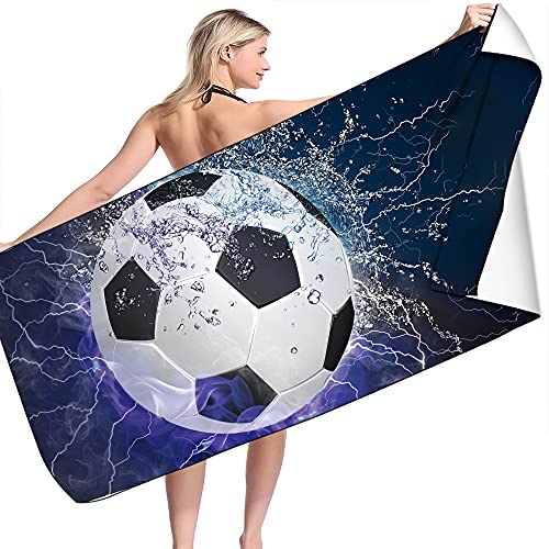 PEIHUODAN Strandtuch Kinder Jungen Teenager Herren 3D Motiv Groß XL XXL Microfaser Strandtücher Bunt Fußball Sport Muster Handtuch Badetuch Stranddecke Surfen Spa Kuscheldecke (Blau Weiß,100x200 cm) von PEIHUODAN