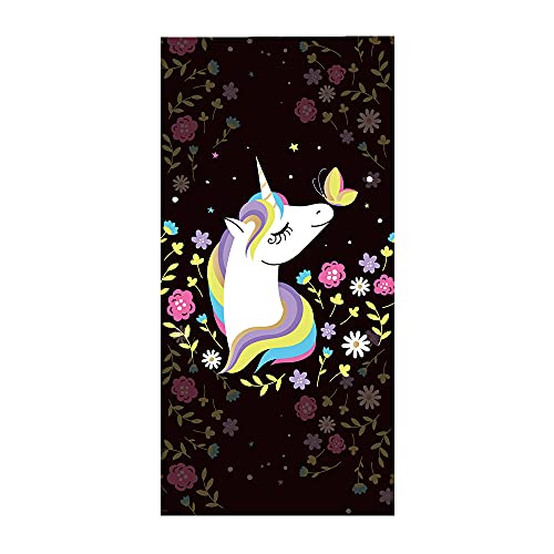 PEIHUODAN Strandtuch Kinder Mädchen Teenager Einhorn Motiv Groß XXL Microfaser Strandtücher Bunt Regenbogen Pferd Tier Muster Handtuch Badetuch Stranddecke Surfen Kuscheldecke (schwarz a,100x200 cm) von PEIHUODAN