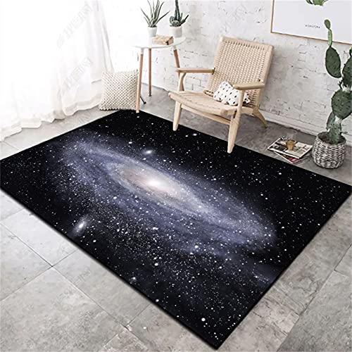 PEIHUODAN Teppich Milchstraße 3D Moderner Wohnzimmerteppich Universum Sternenhimmel Planet Blau Lila Schwarzes Loch Spirale Nebel Polypropylen Rutschfester Teppich Kinderspiel Rug (Grau,120 x 160 cm) von PEIHUODAN