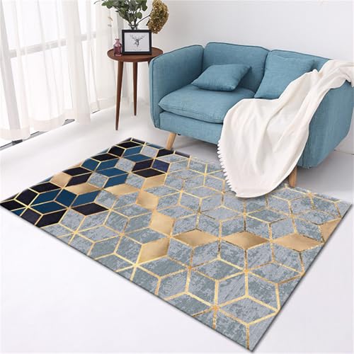 PEIHUODAN Teppich Mit 3D-Dekor, Moderner Marmoroptik Und Geometrischem Linienmuster Als Spielmatte Für Wohnzimmer, Kinder- Und Jugendzimmer Sowie Spielräume (Farbe 5,140x200cm) von PEIHUODAN