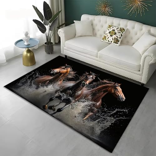 PEIHUODAN Teppich Mit Tiermotiv, Wild Stallion Weißer Thousand-Mile Horse-Teppich, Moderne Fußmatte Für Jugend- Kinderzimmer, Weicher Rutschfester Wohnzimmerteppich Jungenzimmer (Farbe 1,80x120cm) von PEIHUODAN