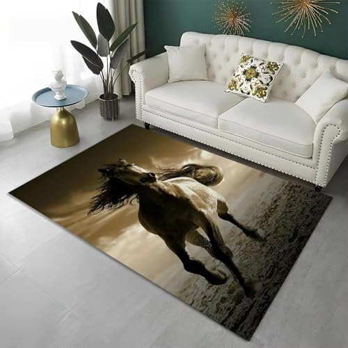 PEIHUODAN Teppich Mit Tiermotiv, Wild Stallion Weißer Thousand-Mile Horse-Teppich, Moderne Fußmatte Für Jugend- Kinderzimmer, Weicher Rutschfester Wohnzimmerteppich Jungenzimmer (Farbe 3,80x120cm) von PEIHUODAN