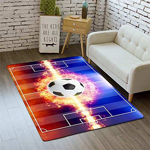 PEIHUODAN Teppich Wohnzimmer Kinderzimmer Matte Graffiti Fußball Schlafzimmer Teppich Teen Boy Anti-Rutsch Sportteppiche Decken Fußmatte Badematte Yogamatte Nachttisch Teppich (Blau,140 x 200 cm) von PEIHUODAN