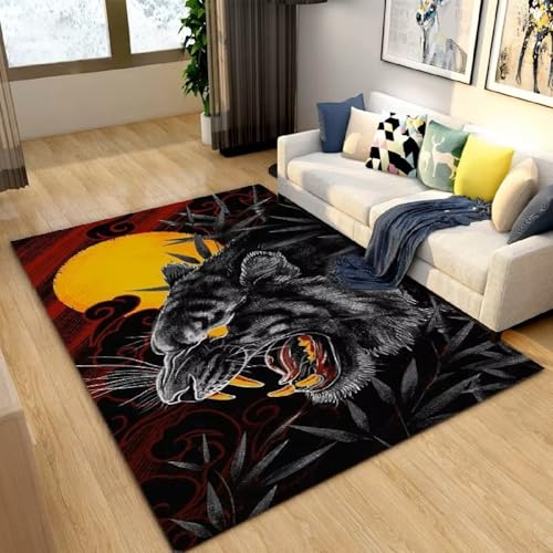 PEIHUODAN Tierfell, Dschungel-Tiger-3D-Print-Schlafzimmerteppich, Weiche, rutschfeste Flanell-Bodenmatte Zur Wohnzimmerdekoration (Farbe 1,80x120cm) von PEIHUODAN