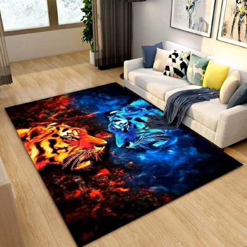 PEIHUODAN Tierfell, Dschungel-Tiger-3D-Print-Schlafzimmerteppich, Weiche, rutschfeste Flanell-Bodenmatte Zur Wohnzimmerdekoration (Farbe 2,100x200cm) von PEIHUODAN