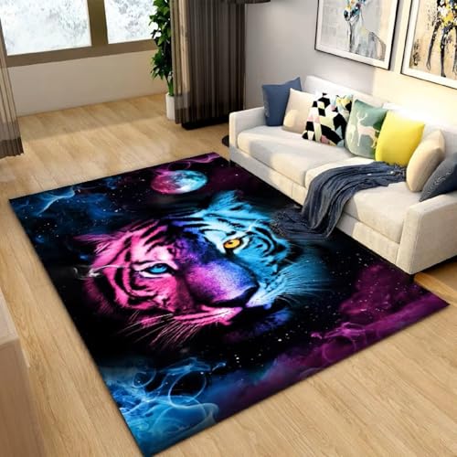 PEIHUODAN Tierfell, Dschungel-Tiger-3D-Print-Schlafzimmerteppich, Weiche, rutschfeste Flanell-Bodenmatte Zur Wohnzimmerdekoration (Farbe 3,80x120cm) von PEIHUODAN