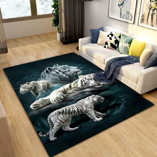 PEIHUODAN Tierfell, Dschungel-Tiger-3D-Print-Schlafzimmerteppich, Weiche, rutschfeste Flanell-Bodenmatte Zur Wohnzimmerdekoration (Farbe 4,100x200cm) von PEIHUODAN