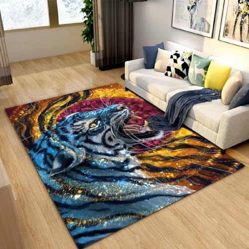 PEIHUODAN Tierfell, Dschungel-Tiger-3D-Print-Schlafzimmerteppich, Weiche, rutschfeste Flanell-Bodenmatte Zur Wohnzimmerdekoration (Farbe 5,100x120cm) von PEIHUODAN
