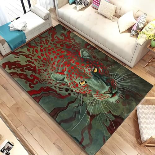 PEIHUODAN Tierteppich, 3D-Wildleopard-Dekoteppich, Ambiente-Bodenmatte Für Spielzimmer Von Jugendlichen Kindern, Carpet Für Modernes Wohnzimmer Esszimmer, Weiche Schlafzimmer (Farbe 2,140x200cm) von PEIHUODAN