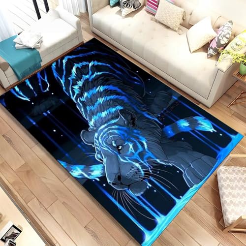 PEIHUODAN Tiger Leopard Flanellteppich Modern Dekorativ Farbenfroh Tiermotiv 3D rutschfest Groß Teppich Für Wohnzimmer Schlafzimmer Spielzimmer Flur, Badezimmer, Gewaschener (Color 5,80x160 cm) von PEIHUODAN